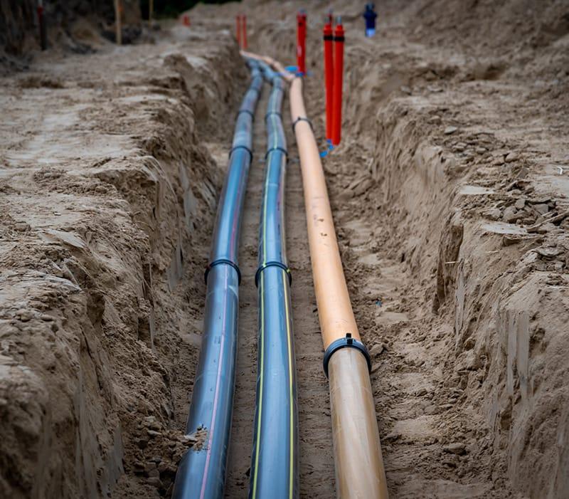 Pipelines laid in an open trench